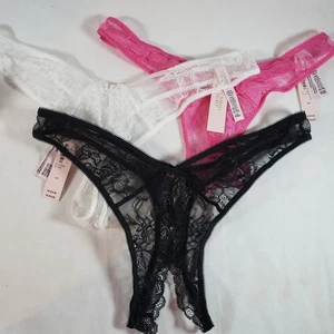 Victoria's Secret ouvert-Tanga Rose Spitze hochbeinig transparent Blumenmuster - Bild 1 von 21