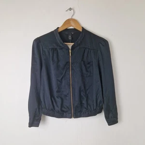 H&M Ladies Black Satin Zip Through Bomber Jacket BNWT UK Size 14 - Picture 1 of 6