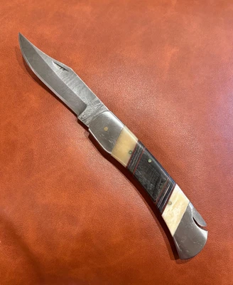 Custom Handmade Damascus steel folding pocket knife `~Bone Handle hunter~ - Image 1 of 4