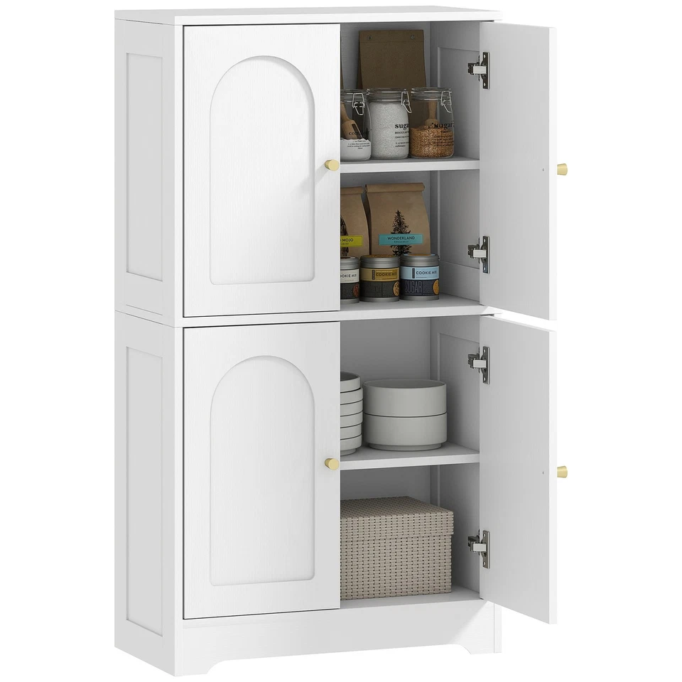 HOMCOM Kitchen Cupboard with 4 Arched Doors and 2 Adjustable Shelves 110cm White