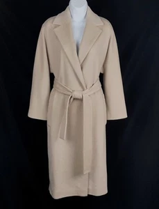 Women's Boss Hugo Boss Biege Combed Italian Wool Oversize Fit Belted Coat Size 6 - Picture 1 of 4