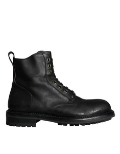 Dolce&Gabbana Men Ankle Boots 100% Leather Solid Lace Up Casual Booties Sz EU 45 - Picture 1 of 8