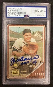 Joe Torre Signed 1962 Topps #218 Rookie Card Baseball RC Autograph PSA/DNA 10 - Picture 1 of 2