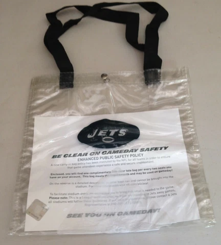 NEW YORK NY JETS Stadium Bag clear New With Tags 12" by 12" by 3" or so Cover