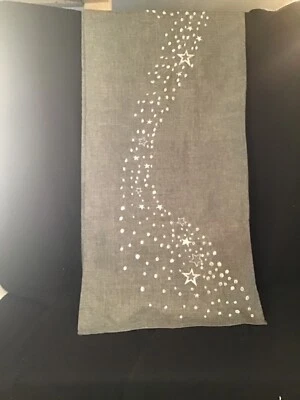 NWOT Elegant Table Runner Grey w. Silver Stars Embroidery . 16" x71" - Image 1 of 4