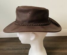 VINTAGE Men MINNETONKA Outback Hat Brown Suede Leather w/ Braided Leather SIZE S