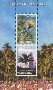 Tanzania Zanzibar Beauty Palm Trees Souvenir Sheet of 2 Stamps Mint NH - Picture 1 of 1