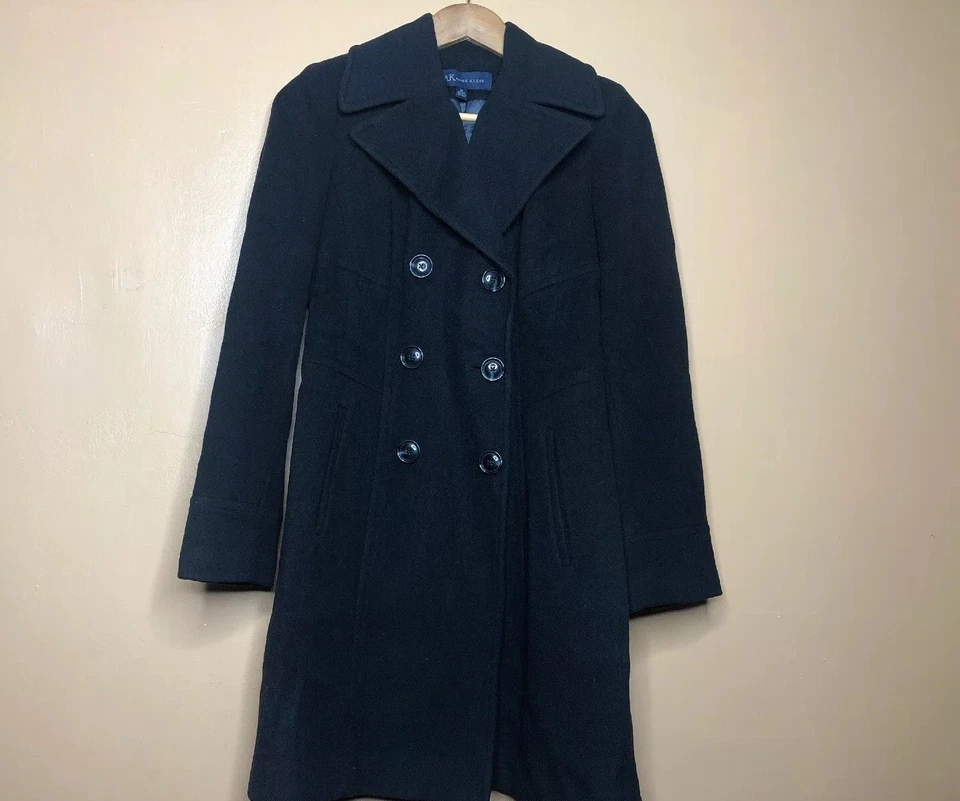 AK Anne Klein Women’s Black Wool-Blend Peacoat – XS, Fitted Long Sleeve, Classic - Image 1 of 4