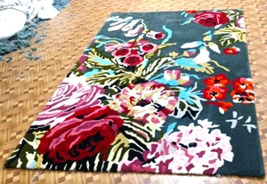 Floral Grey Tufted Wool Handmade Area Rug Carpet for Home, Bedroom, Living Room - Picture 1 of 7