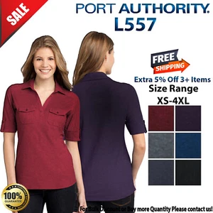 Port Authority Womens Short Sleeve Oxford Pique Double Pocket Polo Shirt L557 - Picture 1 of 7