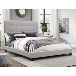 Platform Bed Frames Multi Size Upholstered Headboard Tufted Beds Wood Frame Gray