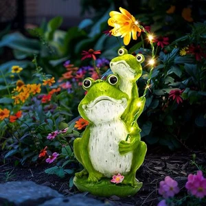 Solar Garden Statues Loving Frog Garden Decor Figurine Lights for Outside, Yard - Picture 1 of 9