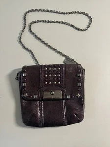 Coach Kristin Cross Body Clutch Mini Bag Purple  Studs Gunmetal Chain EUC - Picture 1 of 10