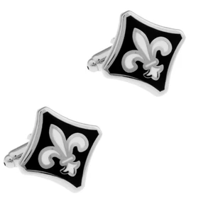 Fleur De Lis Flower Enamel Stainless Steel Cuff Links Dress Shirt Cufflinks - Picture 1 of 2
