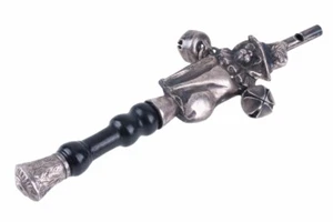 Antique Victorian Silver Plated Children's Rattle W Dog Motif & Whistle 1850s - Picture 1 of 5