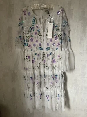 Vestido Frock and Volantes Blanco Fiesta Adorno Con Cuentas - Talla 12 Nuevo con Etiquetas Foto 1 de 4