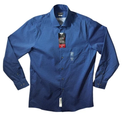 Van Heusen Button Up Dress Shirt Flex Stretch Casual Dot Blue Medium 15.5 32/33 - Image 1 of 4