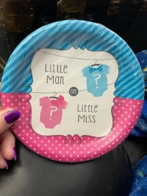 Baby Shower Bow or Bowtie? 6-7/8" Plates Paper 8 Pack Gender Reveal 8ct. New! - Image 1 of 2