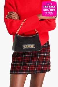 RRP€300 LOVE MOSCHINO Hairy Shoulder Bag Quilted Chain Handle Detachable Strap - Imagen 1 de 9