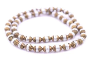 Pearl Nepali Brass Capped Beads 8mm Multicolor Oval 19 Inch Strand - Picture 1 of 3