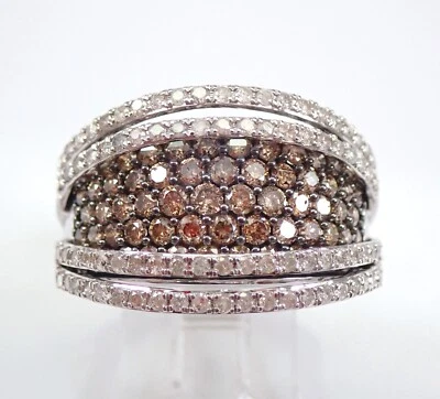 White Gold Cognac and White Diamond Cluster Ring Anniversary Band - Image 1 of 4