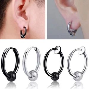 1Pair Stainless Steel Hoop Earrings Anti-allergic Ear Buckle Rock Hip Hop Unisex - Picture 1 of 15