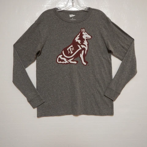 Texas A&M Shirt Womens Medium Gray Maroon Dog Print Long Sleeve College Football Cover