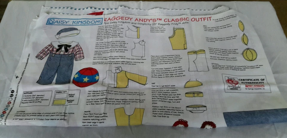 Daisy Kingdom Raggedy Andy Clothing Fabric Panel for Classic Outfit #1751