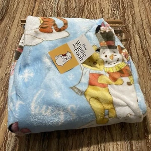 Disney Winnie The Pooh Blue Blanket Winnie the Pooh Silk Throw Blanket Christmas - Picture 1 of 4