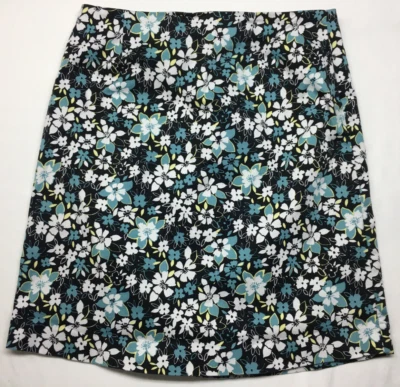 Geoffrey Beene Skirt Women's Sz. 8 Black,Teal & White Floral Print Stretch 30x19 - Image 1 of 4