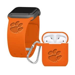 Clemson Tigers Engraved Apple Watch Band And Airpod 1 & 2 Combo Package - Picture 1 of 7