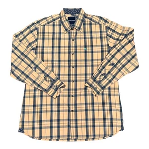 Tommy Bahama Shirt Mens Medium Long Sleeve Plaid Light Orange Blue Cotton - Picture 1 of 12