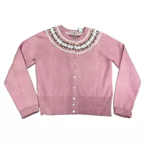 PINK FAIR ISLE ANGORA CARDIGAN SIZE L RALPH LAUREN SWEATER WOMENS - Picture 1 of 5