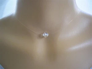 Single Clear Austrian Crystal Floating Illusion Necklace for Women and Brides - Picture 1 of 7