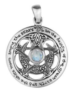 Moonlight Mysteries Sterling Silver Wiccan Prayer Pendant - Charge Of The Goddess & God, Double Sided - View #7