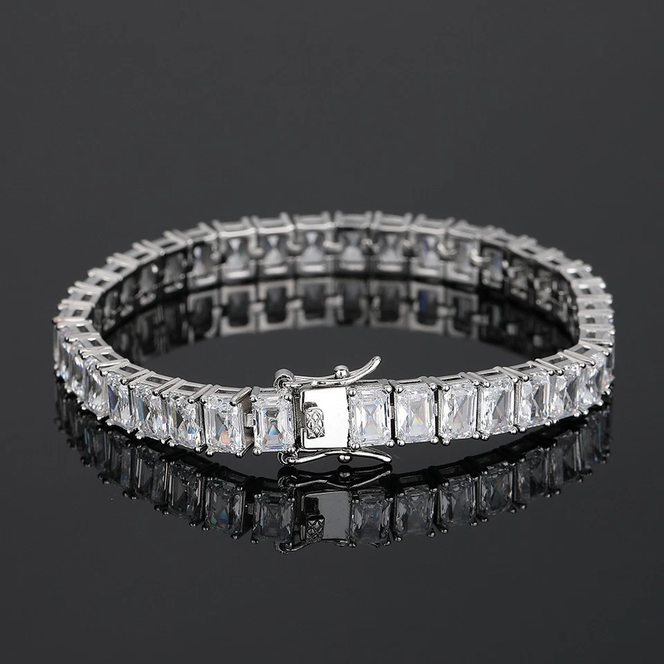 Brazalete de tenis para hombre chapado en oro de acero inoxidable SteeI helado una fila piedra circonita 4 mm Foto 1 de 4