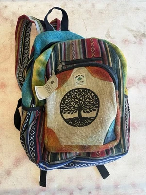 Himalaya Handmade 100% Hemp Backpack Tree of Life Fair Trade Nepal Boho Hippie - Image 1 of 4