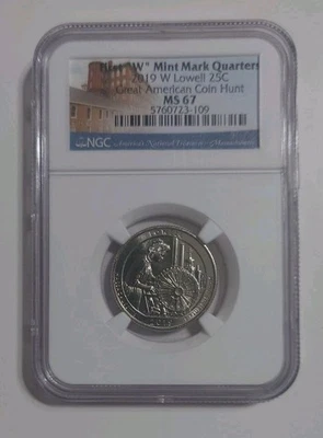 First “W” Mint Mark Quarter 2019 W Lowell 25C NGC MS 67 - Image 1 of 4