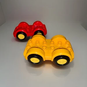 2011 Lego Group Duplo Car Chassis Bases Lot of 2 w/ Fenders Tires Rim Red Yellow - Picture 1 of 12