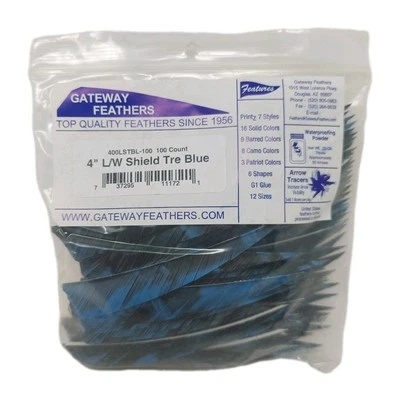 Paquete de 100 plumas Gateway 4" ala izquierda: escudo camuflaje árbol azul 400LSTBL-100 Foto 1 de 3