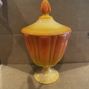 LE Smith Bittersweet Orange Slag Glass Pedestal Compote Candy Dish 10” Lid - Picture 1 of 11
