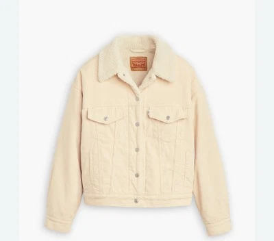 Chaqueta de Camionero Levi's Para Mujer Años 90 Sherpa Forrada Pana Blanca Talla Med Nueva Con Etiquetas Foto 1 de 3