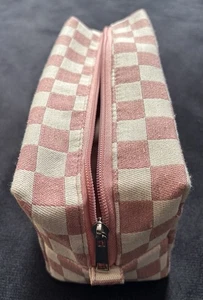 Stiefel rosa & weiß kariert Make-up Toiletten Tasche Beutel + innen abwischbar - Bild 1 von 5