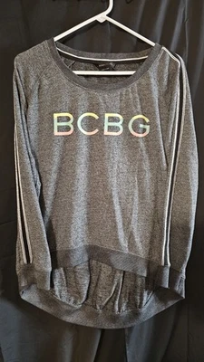 BCBGMAXAZRIA Mujer’s Pequeña Gris Logo Sudadera Manga Larga Pullover Túnica Foto 1 de 4