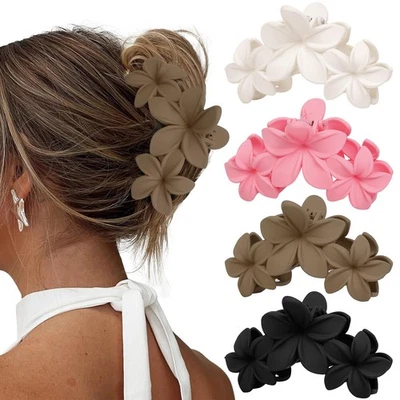 4 Pack Hawaiian Plumeria Flower Hair Clips Non Slip Hair Claw Clips for Women - Image 1 of 4