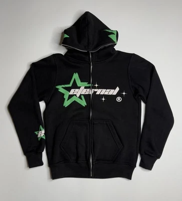 Sudadera con Capucha Negra Eternal Flare Street Wear Y2K Cremallera Completa y Cara Talla S Foto 1 de 4
