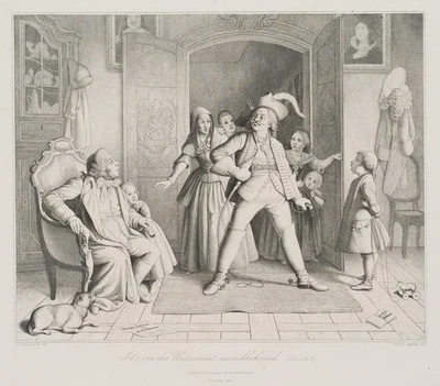 T. JANSSEN (1816-1894), Jobsiade, Universität,  1838, Stahlstich Romantik - Bild 1 von 4