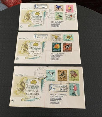 Australia WCS  FDC X 3 1966 Decimal Currency Birds All Registered - Image 1 of 4