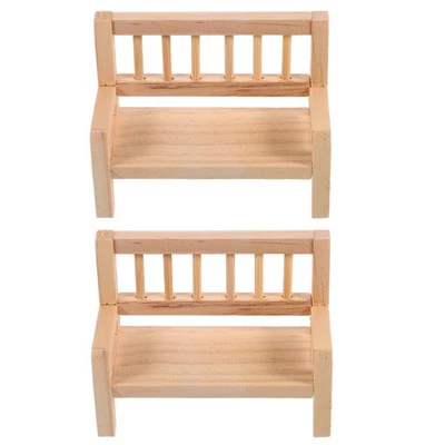  2 Pcs Miniatur Stuhl Puppenhaus Möbel Mini-Puppenhausmöbel -Bank -Modell - Bild 1 von 4