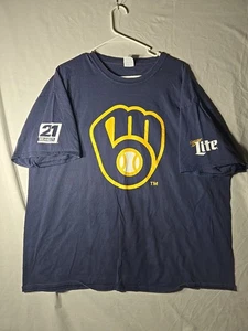 Milwaukee Brewers Blue Big Logo T-Shirt Size XXL - Picture 1 of 7